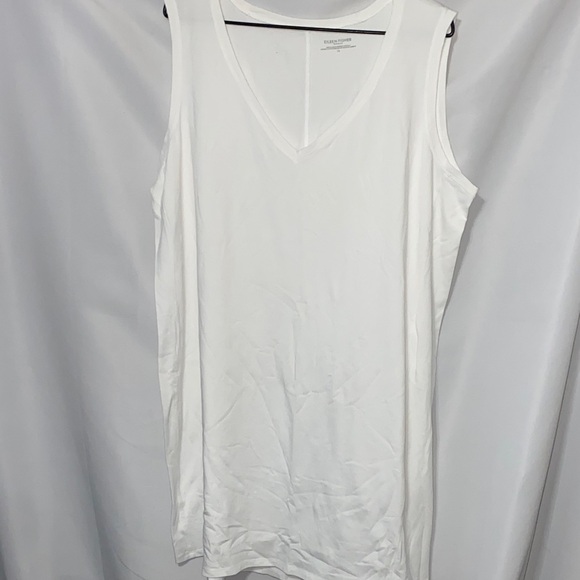 EILEEN FISHER WO SIZE 1X WHITE VNECK SLEEVELESS TUNIC TOP DRESS COTTON SPANDEX - Picture 1 of 10